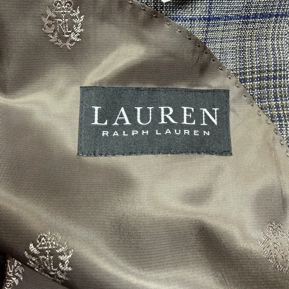 Lauren‎ Ralph Lauren Glen Plaid Blazer 44L Grey Blue Polyester GUC RN90736
